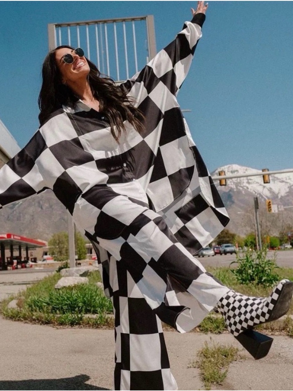 Dressed in LALA Checkerboard Button-Down Shirt + Pants